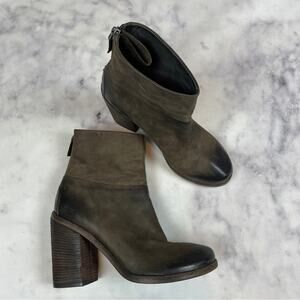 Marsell Bolla Brown Distressed Leather Block Heel Ankle Boots Zip Back Sz 39.5